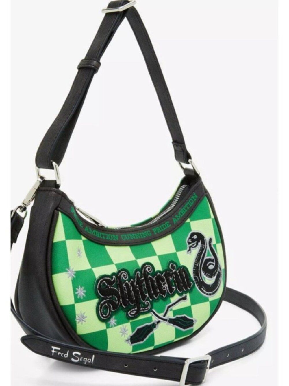 Fred Segal Harry Potter Slytherin Checkered Crescent Crossbody Bag Snake Nwt — image 3 of 5